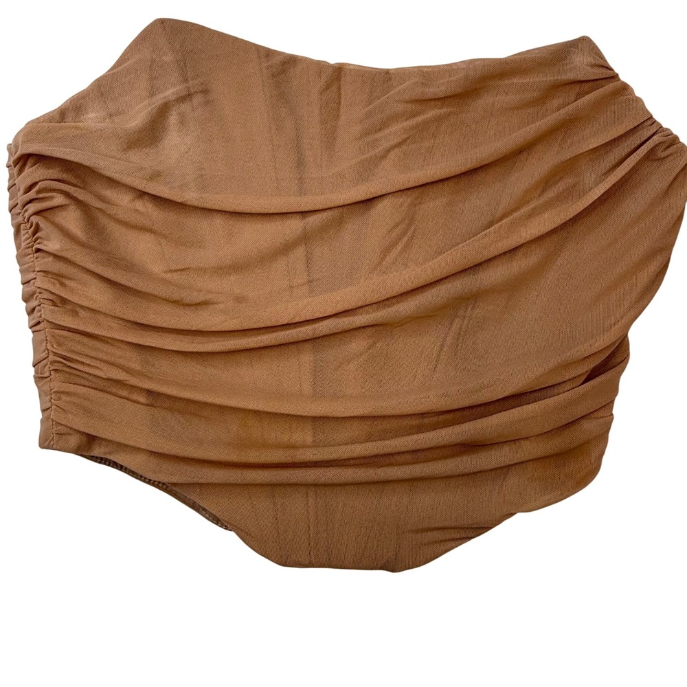 Tan Brown Ruched Mesh Corset Waist Belt Zip Back Earthy‎ Neutral Streetwear